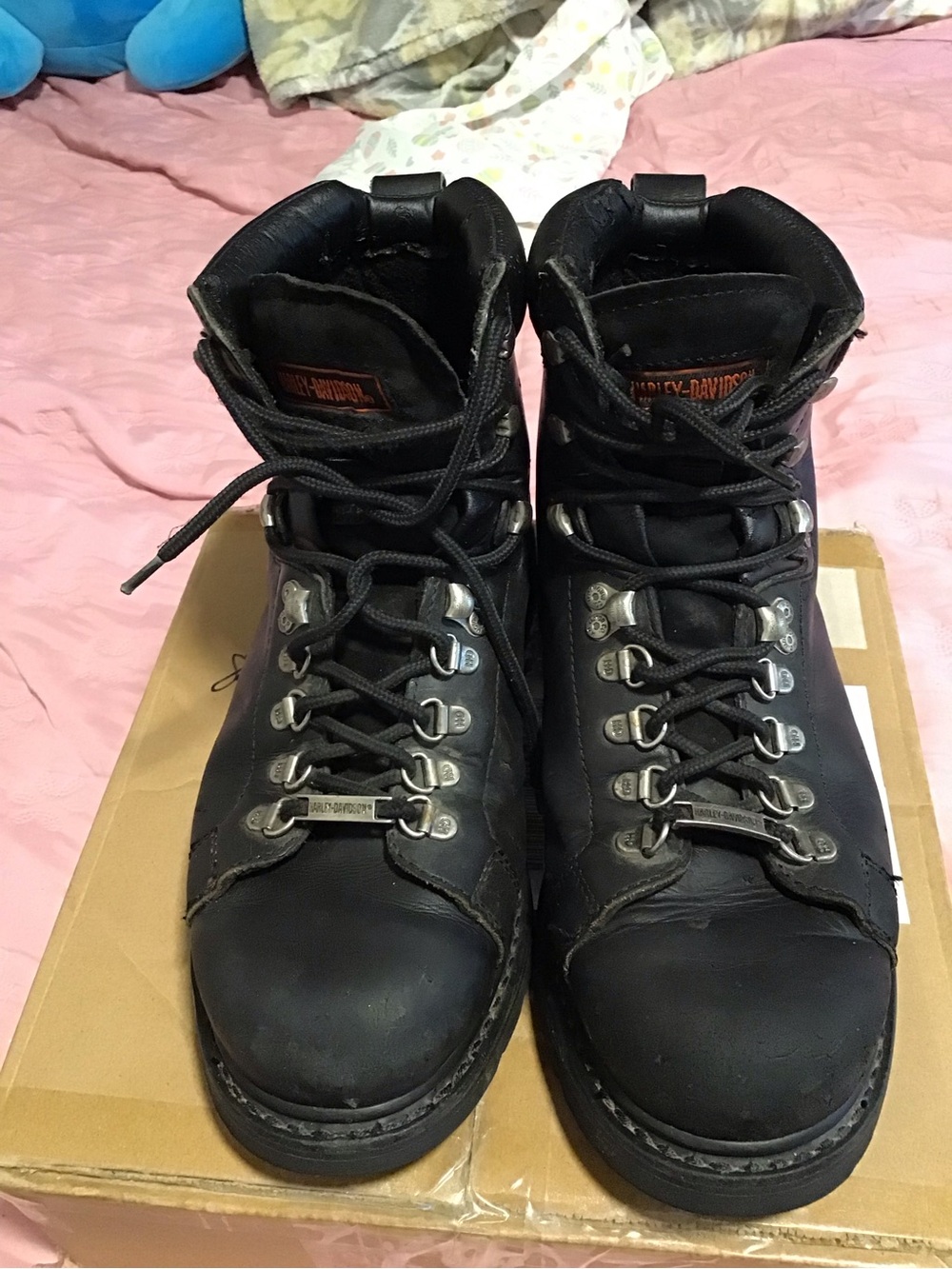 Harley-Davidson Black Lace-Up Leather Motorcycle Boots